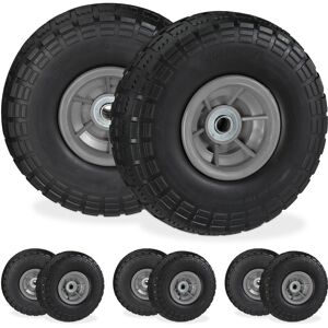 Set of 8 Relaxdays Wheelbarrow Tyres, Puncture-Proof Solid Rubber, 4.1/3.5-4, 16 mm Axle, Spare Wheel, Black/Grey