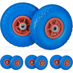 Set of 8 Relaxdays Wheelbarrow Tyres, Puncture-Proof Solid Rubber, 4.1/3.5-4, 16 mm Axle, Spare Wheel, Blue/Red