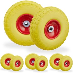 Set of 8 Relaxdays Wheelbarrow Tyres, Puncture-Proof Solid Rubber, 4.1/3.5-4, 16 mm Axle, Spare Wheel, Yellow/Red