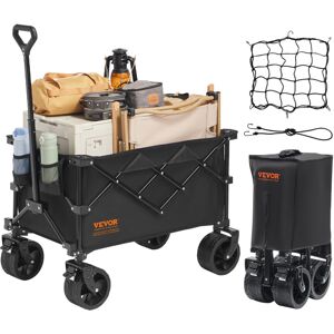 VEVOR Collapsible Folding Wagon, 150 l Beach Wagon Cart with All-Terrain Wheels, Heavy Duty Folding Wagon Cart Max 265 lbs with Drink Holders, Sports Wagon