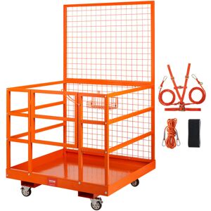 VEVOR Forklift Safety Cage, 1400lbs Load Capacity, 43'' x 45'' Forklift Work Platform with Safety Harness & Lock, Drain Hole & Wheels & Tool Basket,