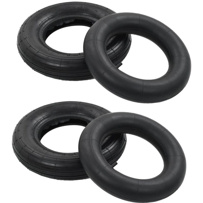 SWEIKO 4 Piece Wheelbarrow Tire and Inner Tube Set 3.50-8 4PR Rubber VDTD06490