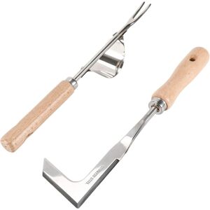 ALWAYSH 2pcs Manual Weeder, Stainless Steel Weeding Tool, Garden Weeder, Gardening Fork, Root Weeder, with Ergonomic Natural Wooden Handle, for Weeding Your