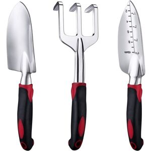 BEIJIYI Gardening Tools, Three-Piece Heavy Duty Die-Cast Aluminum Garden Tools with Non-Slip Rubber Grip, Durable Hand Garden Tools, Garden Gifts (Red)