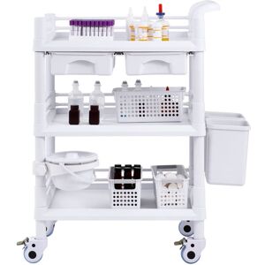 Mophorn - 3 Tiers Lab Carts, Lab Utility Cart with 3 Trays & 4 Silent Wheels, Mobile Medical Cart with pp Material, Lab Rolling Cart with 3 Trash