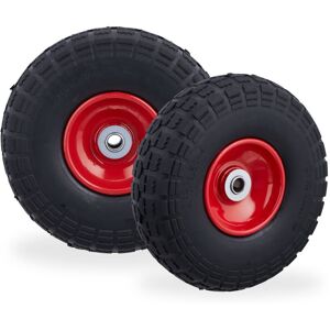 Relaxdays - Set of 8 Wheelbarrow Tyres, Puncture-Proof Solid Rubber, 4.1/3.5-4', 16 mm Axle, Spare Wheel, Black/Red