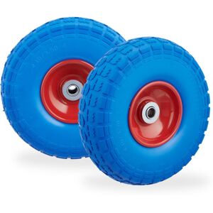 Relaxdays - Set of 2 Wheelbarrow Tyres, Puncture-Proof Solid Rubber, 4.1/3.5-4', 16 mm Axle, Spare Wheel, Blue/Red