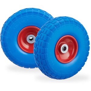 Relaxdays - Set of 8 Wheelbarrow Tyres, Puncture-Proof Solid Rubber, 4.1/3.5-4', 16 mm Axle, Spare Wheel, Blue/Red