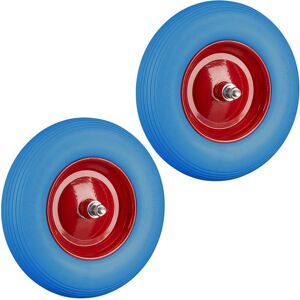 Set of 2 Relaxdays Solid Rubber Wheelbarrow Tyres with Axle, 4.80 4.00-8, 100 kg Capacity, Flat-Free, Blue/Red Set of 2 Relaxdays Solid Rubber Wheelbarrow Tyres with Axle, 4.80 4.00-8, 100 kg Capacity, Flat-Free, Blue/Red