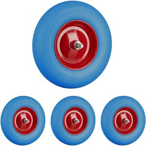 Set of 4 Relaxdays Solid Rubber Wheelbarrow Tyres with Axle, 4.80 4.00-8, 100 kg Capacity, Flat-Free, Blue/Red Set of 4 Relaxdays Solid Rubber Wheelbarrow Tyres with Axle, 4.80 4.00-8, 100 kg Capacity, Flat-Free, Blue/Red