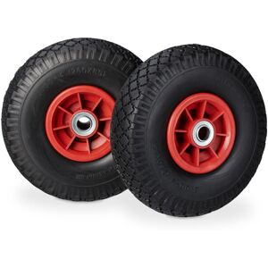 Relaxdays - Set of 8 Hand Truck Tyres, Non-Flat Solid Rubber Wheels, 3.00-4", 20mm Axle, 80 kg, 260 x 85 mm, Black/Red Relaxdays - Set of 8 Hand Truck Tyres, Non-Flat Solid Rubber Wheels, 3.00-4", 20mm Axle, 80 kg, 260 x 85 mm, Black/Red