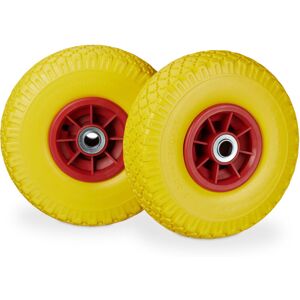 Relaxdays - Set of 8 Hand Truck Tyres, Non-Flat Solid Rubber Wheels, 3.00-4", 20mm Axle, 80 kg, 260 x 85 mm, Yellow/Red Relaxdays - Set of 8 Hand Truck Tyres, Non-Flat Solid Rubber Wheels, 3.00-4", 20mm Axle, 80 kg, 260 x 85 mm, Yellow/Red