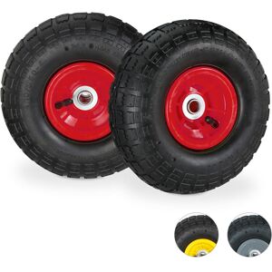 Relaxdays Set of 2 Wheelbarrow Tyres, 4.1/3.5-4, Pneumatic Spare Wheel, 16 mm Axle, Supports up to 136 kg, Black/Red Relaxdays Set of 2 Wheelbarrow Tyres, 4.1/3.5-4, Pneumatic Spare Wheel, 16 mm Axle, Supports up to 136 kg, Black/Red
