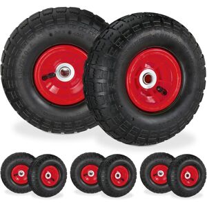 Relaxdays Set of 8 Wheelbarrow Tyres, 4.1/3.5-4, Pneumatic Spare Wheel, 16 mm Axle, Supports up to 136 kg, Black/Red Relaxdays Set of 8 Wheelbarrow Tyres, 4.1/3.5-4, Pneumatic Spare Wheel, 16 mm Axle, Supports up to 136 kg, Black/Red