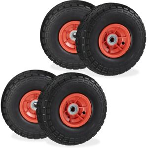 Set of 4 Relaxdays Wheelbarrow Tyres, Puncture-Proof Solid Rubber, 4.1/3.5-4, 16 mm Axle, Spare Wheel, Black/Red Set of 4 Relaxdays Wheelbarrow Tyres, Puncture-Proof Solid Rubber, 4.1/3.5-4, 16 mm Axle, Spare Wheel, Black/Red