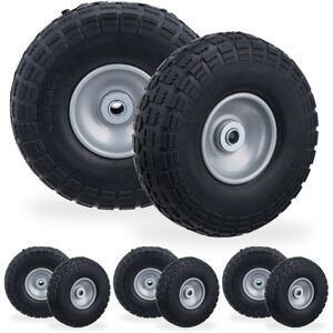 Set of 8 Relaxdays Wheelbarrow Tyres, Puncture-Proof Solid Rubber, 4.1/3.5-4, 16 mm Axle, Spare Wheel, Black/Grey Set of 8 Relaxdays Wheelbarrow Tyres, Puncture-Proof Solid Rubber, 4.1/3.5-4, 16 mm Axle, Spare Wheel, Black/Grey
