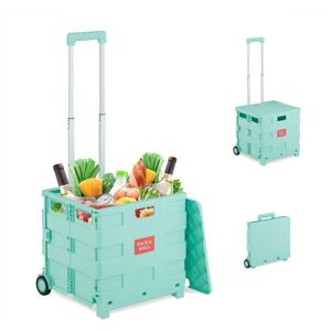 Relaxdays - Shopping Trolley, Foldable, Basket with Wheels, Lid & Telescopic Handle, up to 35kg, Cart, Basket, Turquoise Relaxdays - Shopping Trolley, Foldable, Basket with Wheels, Lid & Telescopic Handle, up to 35kg, Cart, Basket, Turquoise