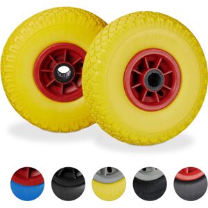 Relaxdays - Set of 4 Hand Truck Spare Tyres, Flatproof, 3.00-4 Solid Rubber, 25mm Axle, 80kg, 260 x 85 mm, Yellow/Red Relaxdays - Set of 4 Hand Truck Spare Tyres, Flatproof, 3.00-4 Solid Rubber, 25mm Axle, 80kg, 260 x 85 mm, Yellow/Red