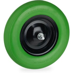 Relaxdays Wheelbarrow Tyre, 4.80 4.00-8, Solid Rubber Spare Wheel, with Axle & Steel Rim, Puncture-proof, Green/Black Relaxdays Wheelbarrow Tyre, 4.80 4.00-8, Solid Rubber Spare Wheel, with Axle & Steel Rim, Puncture-proof, Green/Black