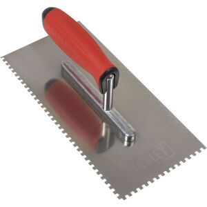 Sealey - T7804 Stainless Steel 4mm Notched Trowel with Rubber Handle 270mm Sealey - T7804 Stainless Steel 4mm Notched Trowel with Rubber Handle 270mm