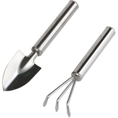 TORMATOR 2-Piece Garden Tool Set: Gardening Shovel and Rake, Stainless Steel, Small Rake and Shovel Set, for Potted Plants, Indoor and Outdoor Garden Use TORMATOR 2-Piece Garden Tool Set: Gardening Shovel and Rake, Stainless Steel, Small Rake and Shovel Set, for Potted Plants, Indoor and Outdoor Garden Use