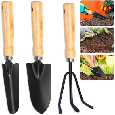 TORMATOR 3-Piece Garden Tool Set: Small Garden Shovel, Rakes, and Spade - Black - Garden Tool Set for Bonsai and Potted Flowers TORMATOR 3-Piece Garden Tool Set: Small Garden Shovel, Rakes, and Spade - Black - Garden Tool Set for Bonsai and Potted Flowers
