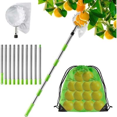 TEHTUY 4M Telescopic Fruit Picker, Stainless Steel Apple Picker and Storage Bag, Adjustable Fruit Picking Pole for Apples, Pears, Oranges, Peaches, and TEHTUY 4M Telescopic Fruit Picker, Stainless Steel Apple Picker and Storage Bag, Adjustable Fruit Picking Pole for Apples, Pears, Oranges, Peaches, and