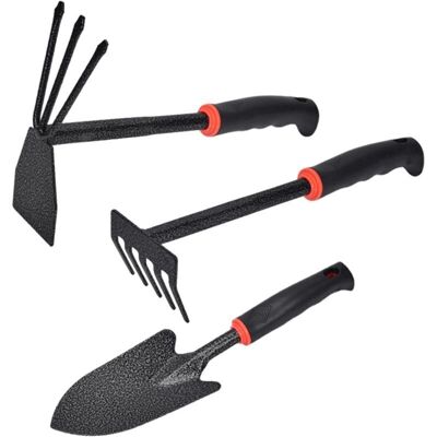ODIPIE Garden tool set, 3-piece garden tool set, garden tool sets, hand hoe, hand rake, small garden shovel, for loosening the soil, weeding, transplanting ODIPIE Garden tool set, 3-piece garden tool set, garden tool sets, hand hoe, hand rake, small garden shovel, for loosening the soil, weeding, transplanting