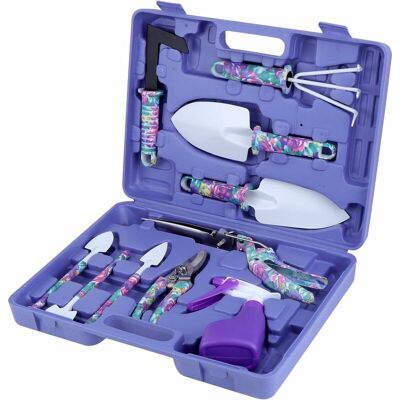 HÉLOISE Gardening Tools with 10 Pieces with Scissors, Shovels, Rakes and Sprayer Ergonomic Non-Slip and Rust-Proof Handle - Storage Box (Purple) HÉLOISE Gardening Tools with 10 Pieces with Scissors, Shovels, Rakes and Sprayer Ergonomic Non-Slip and Rust-Proof Handle - Storage Box (Purple)