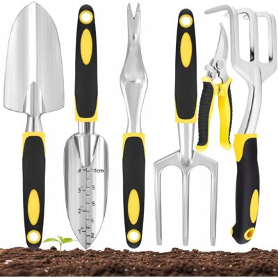 OEM 6-piece Aluminum Gardening Tool Set: Claw, Wide Shovel, And Graduated-edge Shovel - Planting, Weeding - Ergonomic Non-slip Handle - Yellow OEM 6-piece Aluminum Gardening Tool Set: Claw, Wide Shovel, And Graduated-edge Shovel - Planting, Weeding - Ergonomic Non-slip Handle - Yellow