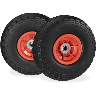 Relaxdays Set of 2 Wheelbarrow Tyres, Puncture-Proof Solid Rubber, 4.1/3.5-4, 16 mm Axle, Spare Wheel, Black/Red Relaxdays Set of 2 Wheelbarrow Tyres, Puncture-Proof Solid Rubber, 4.1/3.5-4, 16 mm Axle, Spare Wheel, Black/Red