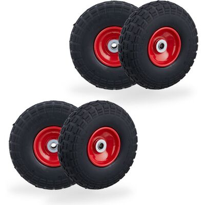 Relaxdays - Wheelbarrow Tyres, Set of 4, Puncture-Proof Rubber, 4.1/3.5-4', up to 150 kg, 260x85mm, Spare Wheel, Black/Red Relaxdays - Wheelbarrow Tyres, Set of 4, Puncture-Proof Rubber, 4.1/3.5-4', up to 150 kg, 260x85mm, Spare Wheel, Black/Red