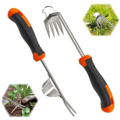 MCBOSON Stainless Steel Hand Weeder 2 Piece Set Weeder Manual Weeding Tool with Rubber Handle Gardening Tool for Digging Weeds MCBOSON Stainless Steel Hand Weeder 2 Piece Set Weeder Manual Weeding Tool with Rubber Handle Gardening Tool for Digging Weeds