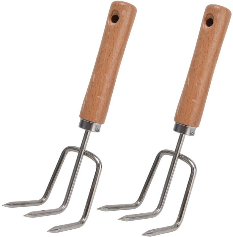 Groofoo - 2PCS Garden Claw Rake with Wooden Handle Stainless Steel Rake Handheld Cultivator Tool