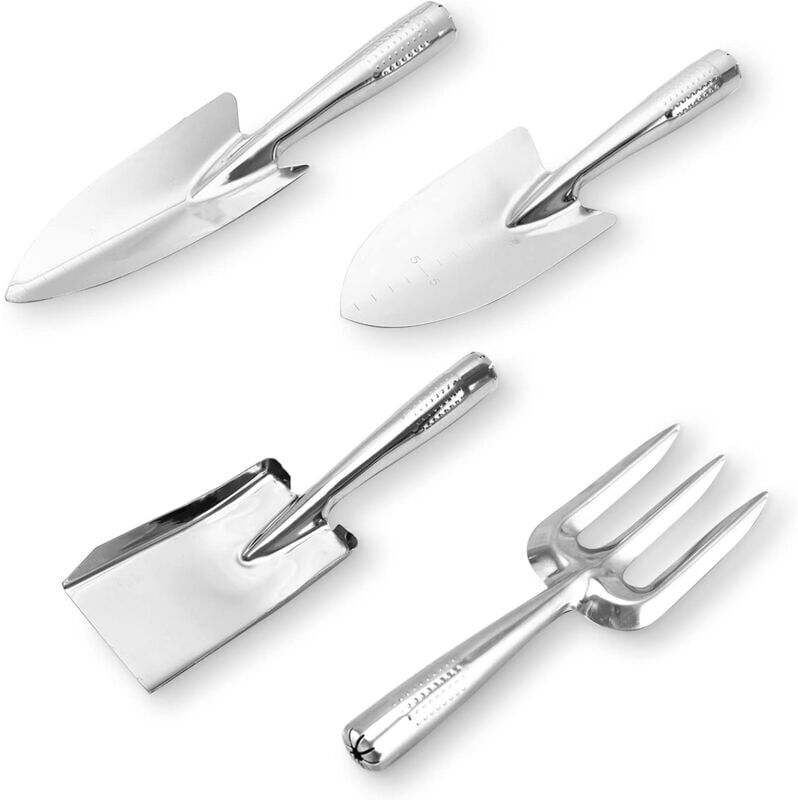 AOUGO 4 Pieces Garden Tools Set, Thicken Stainless Steel Heavy Duty Gardening Tools, Including Hand Shovel, Pointed Shovel, Hand Fork and Square Spade,