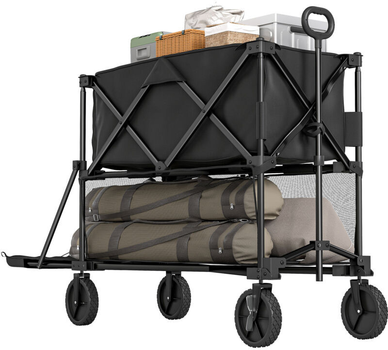 Outsunny - Double Decker Folding Trolley Cart on Wheels, 200KG Capacity Black