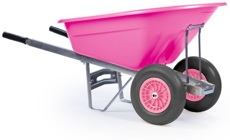 KCT - 160L Twin Wheel Wheelbarrow Pink - Heavy Duty Garden / Stable Yard / Builders Barrow with Puncture Proof Tyres