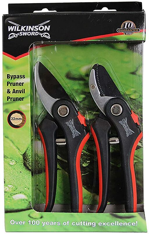 Wilkinson Sword - Bypass & Anvil Pruner Secateurs Twin Pack Gardening Set