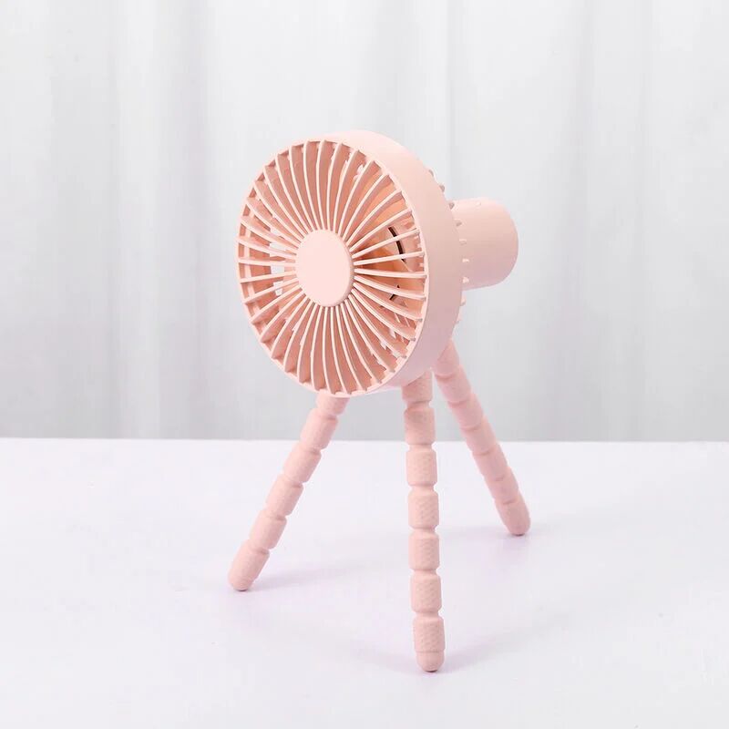 LANGRAY Mini Stroller Fan, Portable Fan with Flexible Tripod, usb or Battery Powered Personal Desk Fan, 3 Speeds, Baby Fan with led Light (Rose)