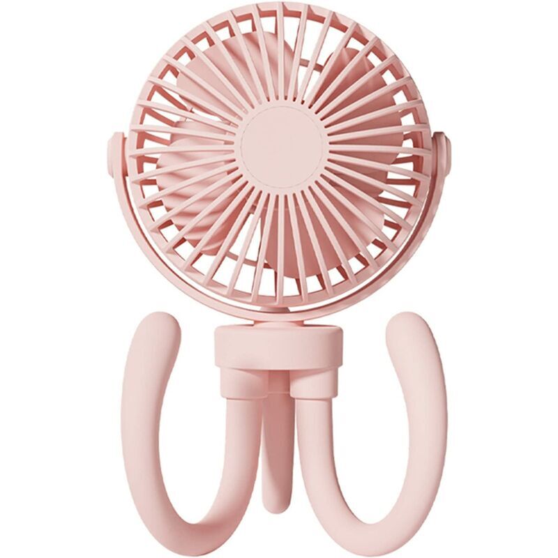 AOUGO Portable Rechargeable Stroller Desk Fan, 360° Rotation, Mini usb Fan, Pink