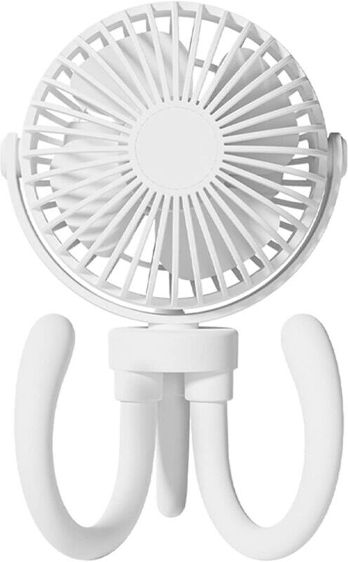 Aougo - Portable Rechargeable Stroller Desk Fan, 360° Rotation, Mini usb Fan, White