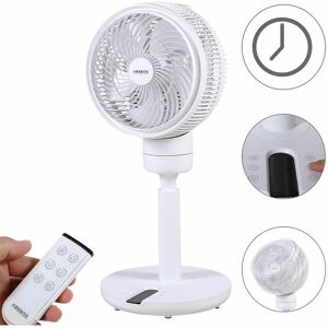 Fan 55W 3D oscillation ø 23cm extra quiet height adjustable, with 4 power levels, timer & remote control - White - Arebos