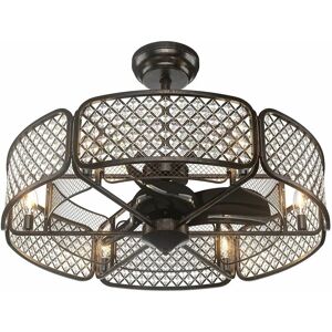 COSTWAY Caged Ceiling Fan Crystal Ceiling Fan Light w/ 6 Gear Speeds & 3 Fan Blades