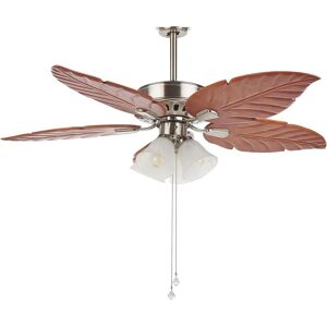 BELIANI Retro Ceiling Fan with Light Wooden Blades Pull Chain Speed Control Silver Gila - Light Wood