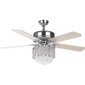 BELIANI Glam Ceiling Fan with Light Crystal Glass Speed Control Switch Timer Silver Huai - Light Wood