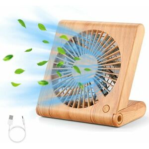 Langray - Desk Fan, Mini usb Silent Folding Fan Rechargeable Portable Fan for Table pc Home Office Library Travel with 3 Speed Light Brown