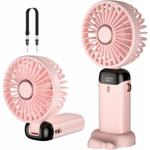LANGRAY Handheld Fan, Mini Portable Fan USB Rechargeable, Small Pocket Fan 5 speeds with Lanyard and Base, USB Desk Fan Foldable for Office, Outdoor, Home,