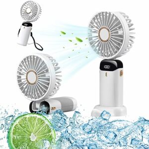 HÉLOISE Handheld Fan, Portable and usb Rechargeable, 5 Speeds, Foldable with Battery Powered, for Home, Travel, Office, Digital Display, White