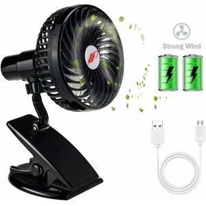 LANGRAY New usb Fan, Removable Portable Clip Fan for Table, Desk, Student Bed, Baby Stroller, Camping, Travel (Rechargeable Battery Included) - Black - Noir