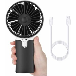 Usb Rechargeable Handheld Fan, 5200mAh Battery Mini Quiet Fan with 3 Speeds Adjustable Portable Fan for Home, Office and Travel (Black) - Langray